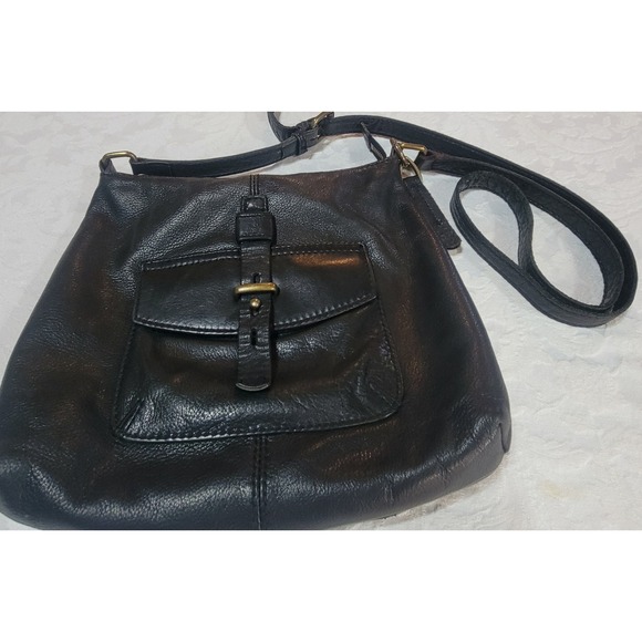 Vtg Lucky Brand Black Leather Crossbody Messenger Bag Flap Buckle Pocket - Picture 6 of 15